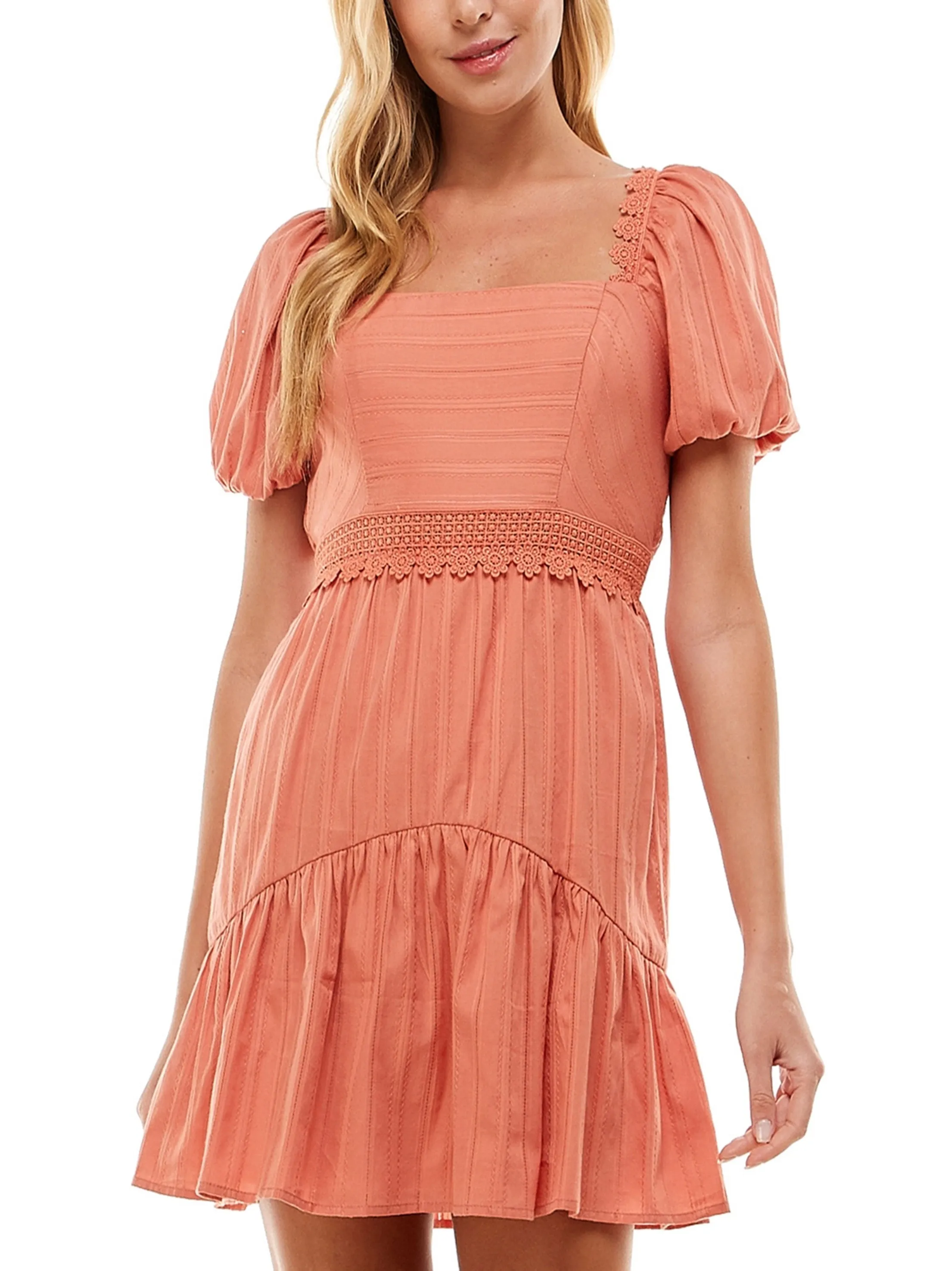 Women's Floral Lace Detail Dress,Orange