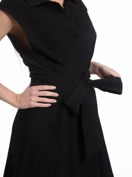 Women's Midi Shirt Dress Solid Collar V Neck Button Down High Waist Sleeveless HWE2XCBNTN