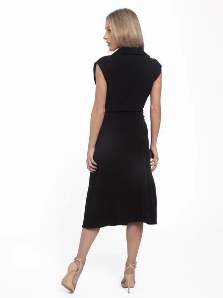 Women's Midi Shirt Dress Solid Collar V Neck Button Down High Waist Sleeveless HWE2XCBNTN