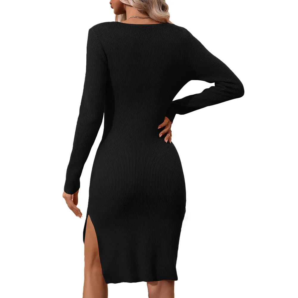 YESFASHION Elegance Commuter Colorblock Knit Sweater Dress